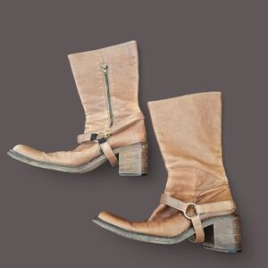 Fiorina Elisabetta Amoruso Campus Caramel Brown Soft Leather Buckle Boots‎ Sz 41